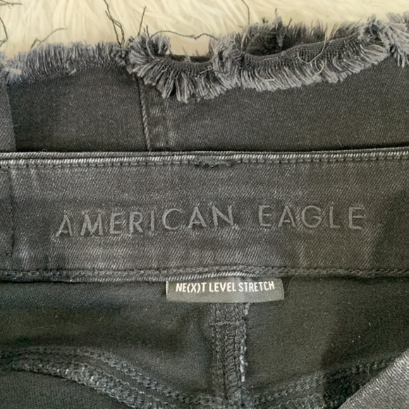 American Eagle Black Distressed Curvy High Rise Mini Denim Skirt - Picture 9 of 10